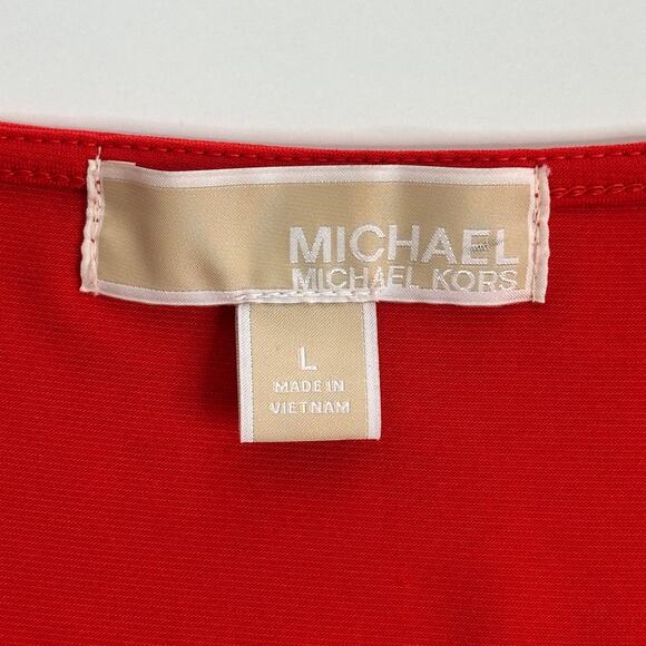 Michael Kors Red Asymmetric Gold Hardware Sleeveless Ruched Dress Womens Large L - Picture 8 of 11